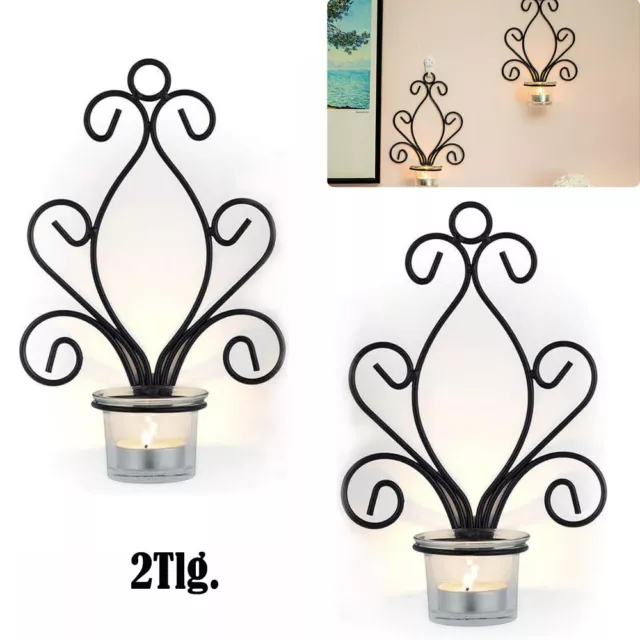 2X Wand Teelichthalter Metall Schwarz Kerzenständer Kerzenhalter Weihnachtendeko