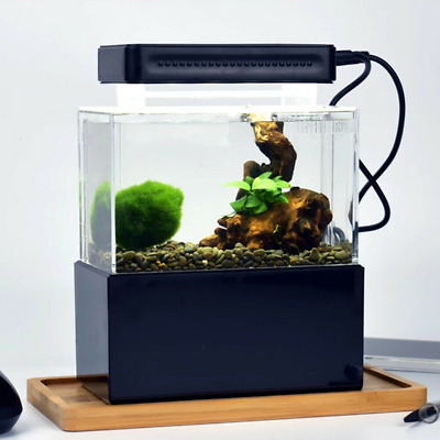 Mini Acrylic Fish Tank Fish Turtle Shrimp Small Aquarium W/Led Light Decor 0.78L