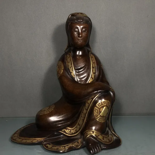Chinese Exquisite Handmade Guanyin Gilt Bronze Statue