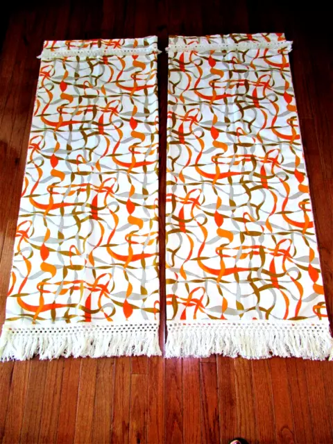 Vtg Mcm Mod Boho White W Orange Brown Abstract Swirls Curtain Drape Fabric