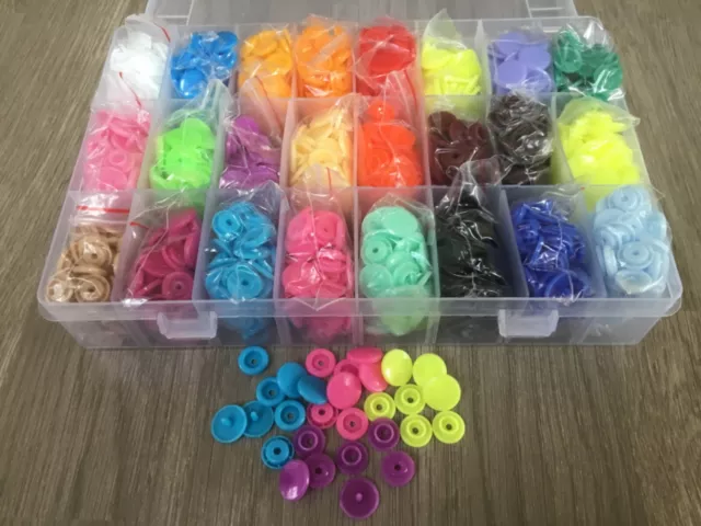 LOTE DE TRABAJO EN CAJA KAM SNAPS BUTTON SUJETADORES A PRESIÓN POPPERS 23 COLORES 12 mm