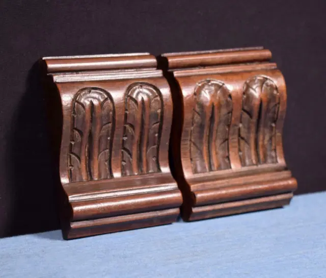 *Pair of 4" French Antique Corbels/Pillars/Brackets in Walnut Wood Salvage