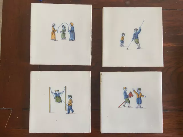 Ent Unique Polychrome Tiles 4x Makkum Tichelaar Delft Holland Lot