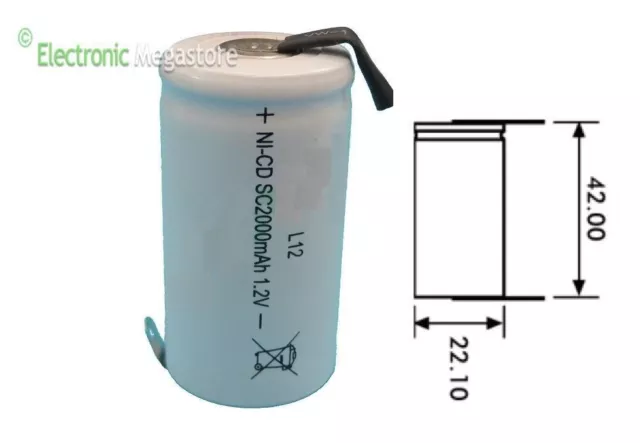 Batteria SC 1.2v 2000 mAh ni-cd ricaricabili per saldatura