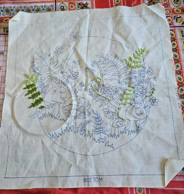 Kit de almohada vintage años 70 BUCILLA hilo crewel hongos silvestres 2460
