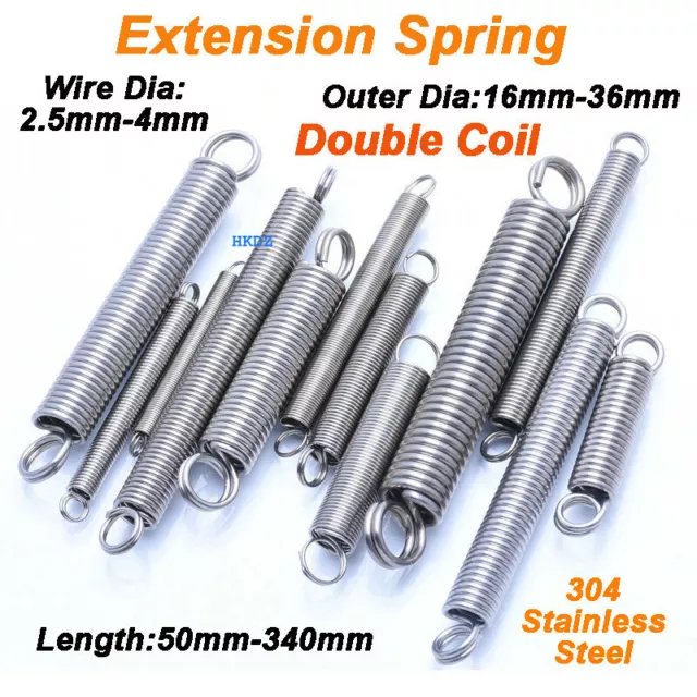 304 Stainless Steel Double Coil Tension Extension Spring Wire Dia 2.5mm/3mm/4mm