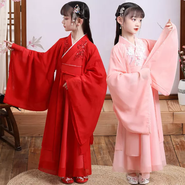 Bambini Ragazza Hanfu Sakura Ricamo Abito Tulle Cinese Tradizionale Costume Da