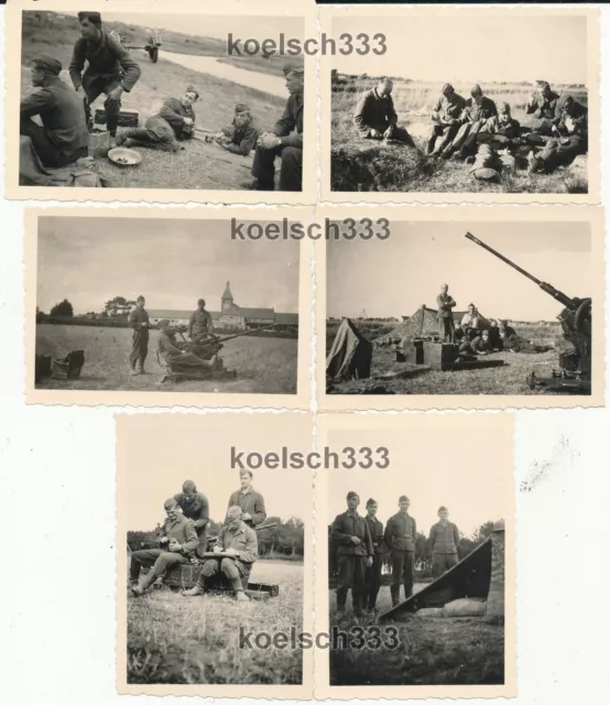 6 FOTOS SOLDATEN der Luftwaffe an Flak Stellung in Penmarch Bretagne