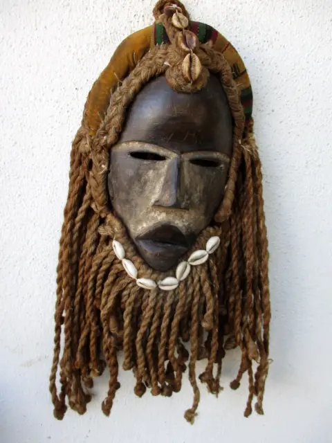 Vintage Tribal African Nicety Old Hand Carved Mask Hardness Wood Drawstring Hair