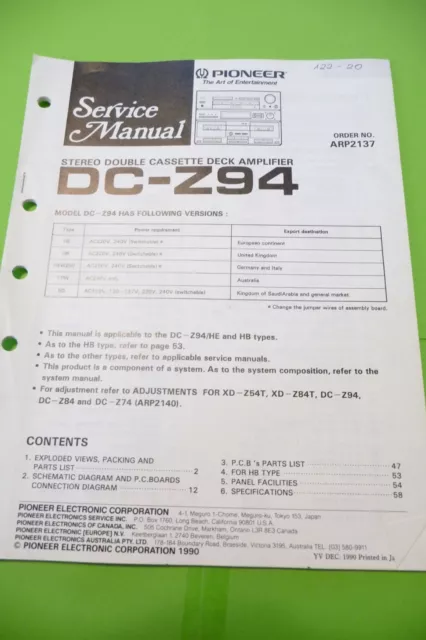 Manual de servicio instrucciones para Pioneer DC-Z94, ¡ORIGINAL!