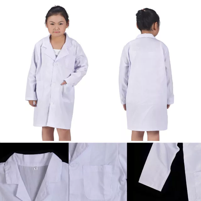 Kids White Lab Coat Doctors Scientist Children Fancy Dress Costume Girls Boys D