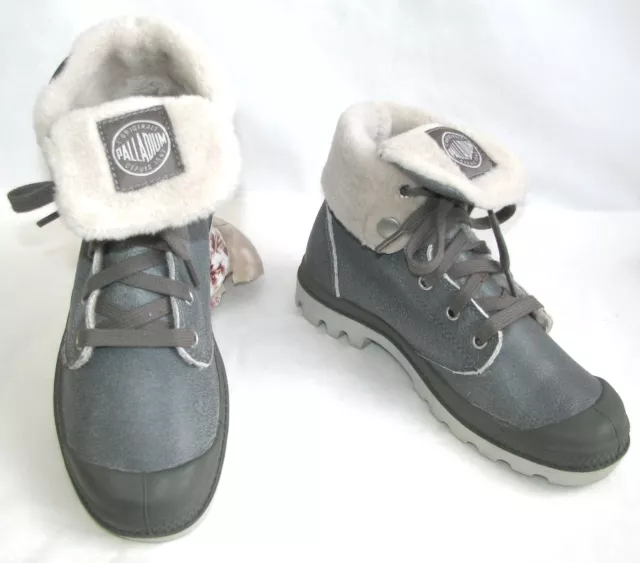 PALLADIUM Chaussures montants lacets cuir gris fourrées 36 EXCELLENT ETAT