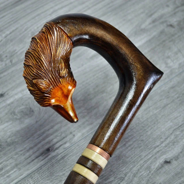 Bastone da passeggio in canna Legno intagliato a mano - Volpe / Regno Unito
