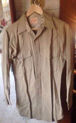 Vintage 1950s Tan Work/Military Uniform Shirt by Creighton  sz Small