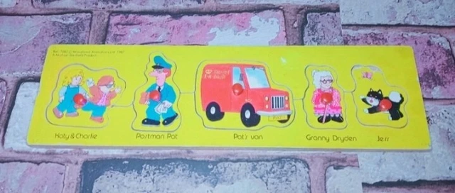 VINTAGE 1987 POSTMAN Pat 5 piece wooden jigsaw/peg sorting puzzle Toy ...