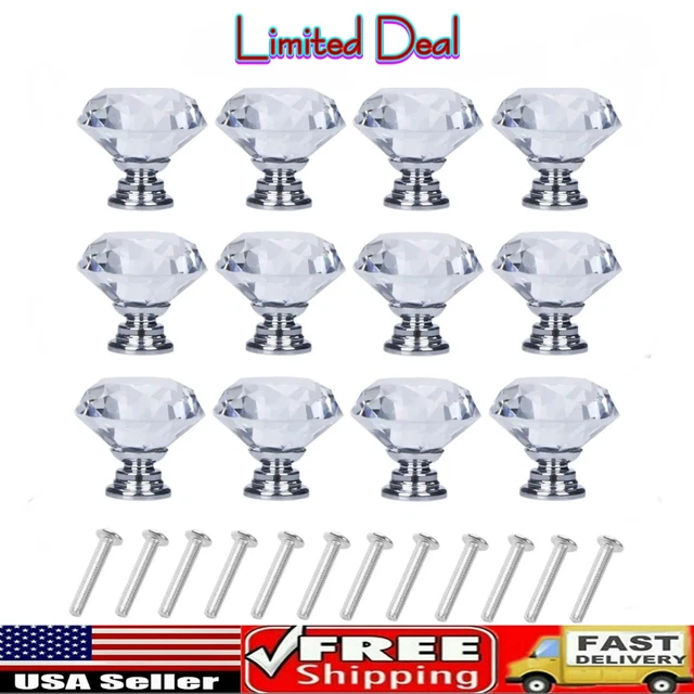 12pcs  Drawer Knobs Diamond Shaped Crystal Glass 30Mm Cabinet Knobs Pull Handles