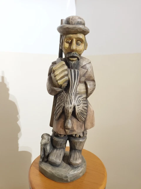 SCULPTURE STATUETTE STATUE personnage chasseur bois polonais pologne