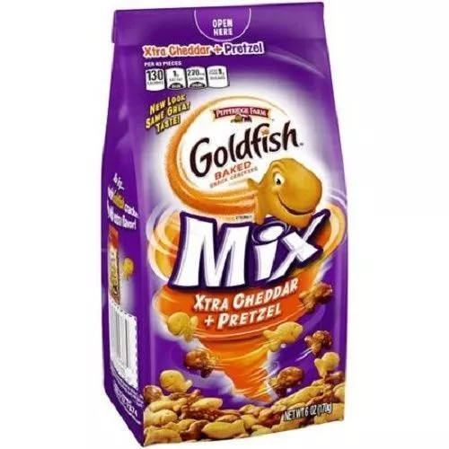 Pepperidge Farm Mix Xtra Cheddar + Pretzel Goldfish Baked Snack Crackers 3