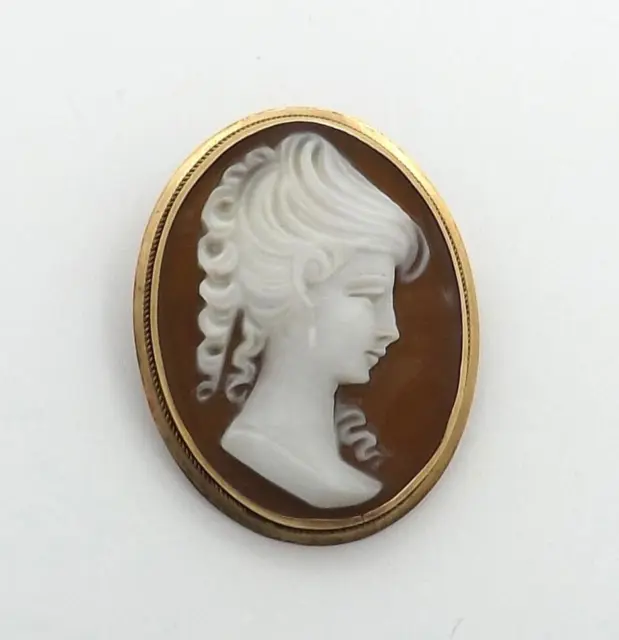 Victorian 14k Gold Carved Conch Shell Cameo Brooch Pin Pendant Nice Quality