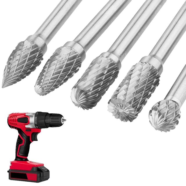 5Pcs Premium Tungsten Steel Carbide Rotary Burr Set, 1/4Inch Shank Double Cut C