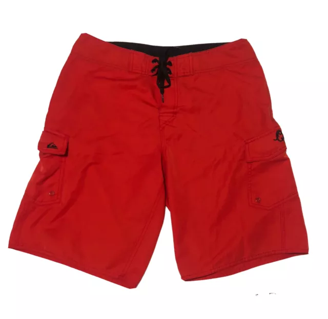 Quiksilver Board Shorts Size 32 Solid Red Pockets Unlined Men’s Swim Trunks