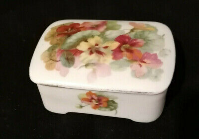 MZ CMR Czechoslovakia white lilly floral bone china lidded trinket box 2cm X 8cm