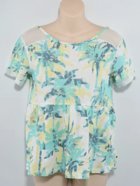 ROXY Womens French Terry Top, Cream/Green/Yellow Tropical Print, size S