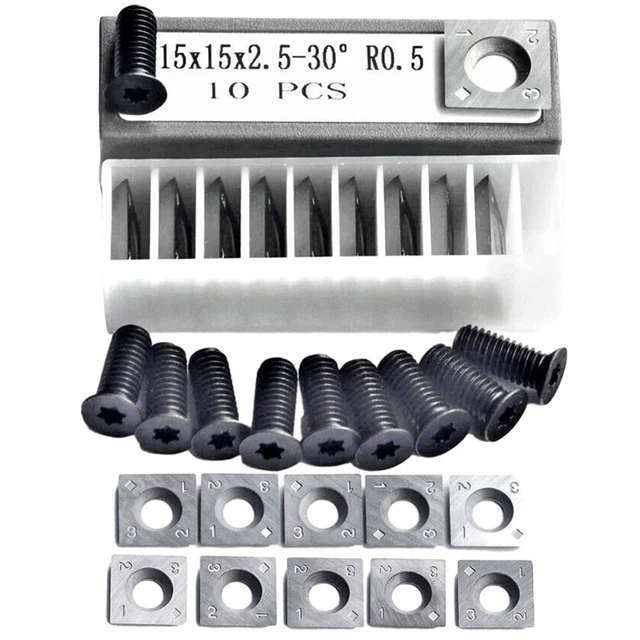 10 Inserts Carrés En Carbure Pour Tour à Bois - 14mm, 4 Tranchants, Avec Vis M6