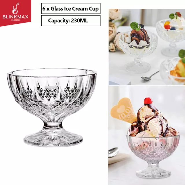 6 x Glass Dessert Cups Clear Ice Cream Sundae Cups Party Serving Bowls 230ml