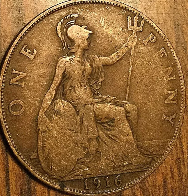 1916 Uk Gb Great Britain One Penny