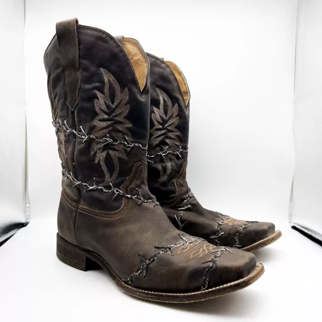 Corral Brown Barbed Wire Leather Square Toe Western Boots Men’s Size 14 EE