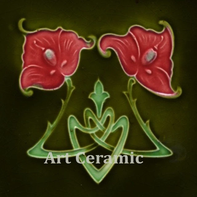 Art Nouveau Ceramic wall fireplace tile #00046