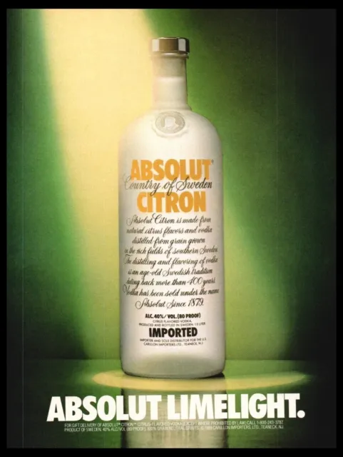 1989 Absolut Limelight Vodka Bottle art-Vintage print ad / mini poster-