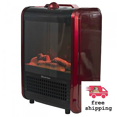 Comfort Zone Mini Ceramic, Electric Fireplace Stove 3D Fan-Forced Heater, Red