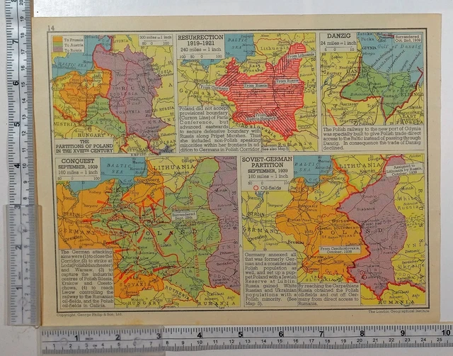 1941 WW2 MAP Soviet German Partition Danzig Ewsurrection 1919-1921 ...