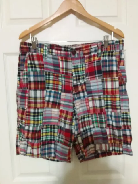 NWT IZOD Saltwater Flat Front Mariner Madras Patchwork Men's Shorts 34