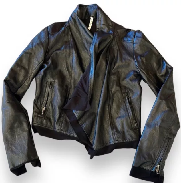 silk blend Leather Jacket moto motorcycle draped coat XS Anthropologie