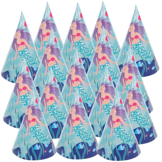 16 Pcs Birthday Cone Hat Mermaid Party Hair Decoration Paper