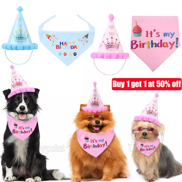 Mascota Perro Gato Feliz Cumpleaños Sombrero Prendas para la Cabeza Bandana Panel Corbatas Fiesta Elegante Reino Unido