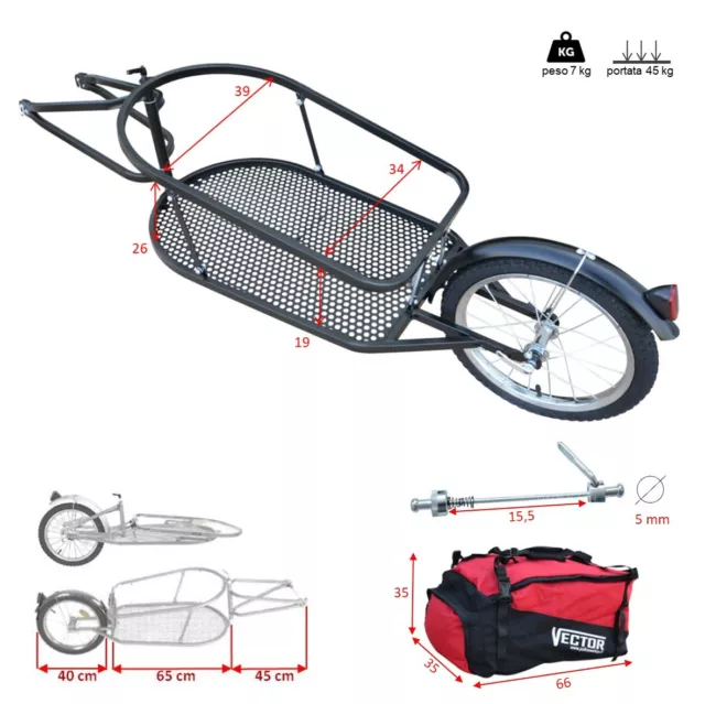 VECTOR Remorque vélo monoroue pour le trasport bagages de chargement cargo à 2