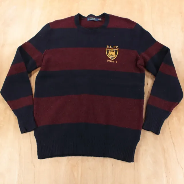 POLO RALPH LAUREN embroidered RLPC 1924 crest striped merino wool sweater MEDIUM