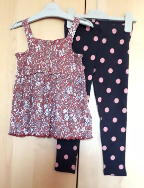 Next Girls Rust Shirred Top & Charcoal Spotted Leggings Age 5-6 Years BNWT