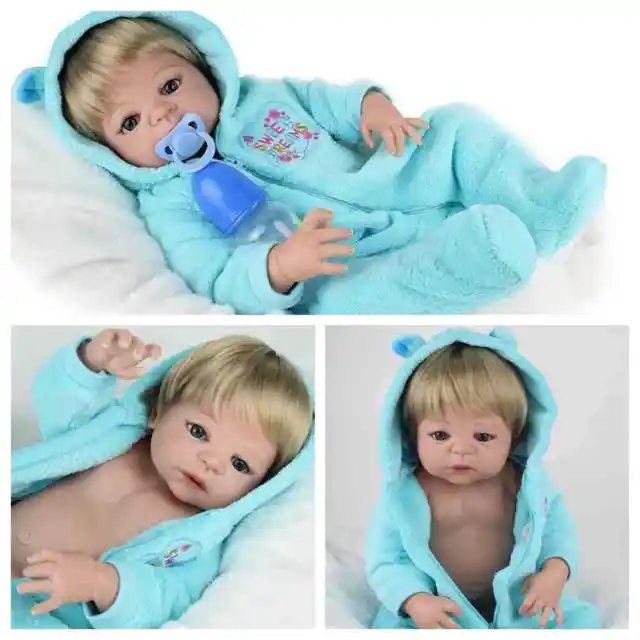 22" Reborn Baby Dolls Full Body Vinyl Silicone Lifelike Newborn Boy Doll Gift UK
