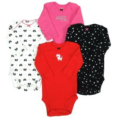 Carters Long Sleeve Bodysuits 4 Pack Cotton Girls Size 3 Months