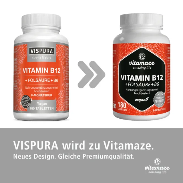 (443,78€/kg) Vitamin B12 1000 µg hochdosiert + B6 B9 180 Tabletten VEGAN 2