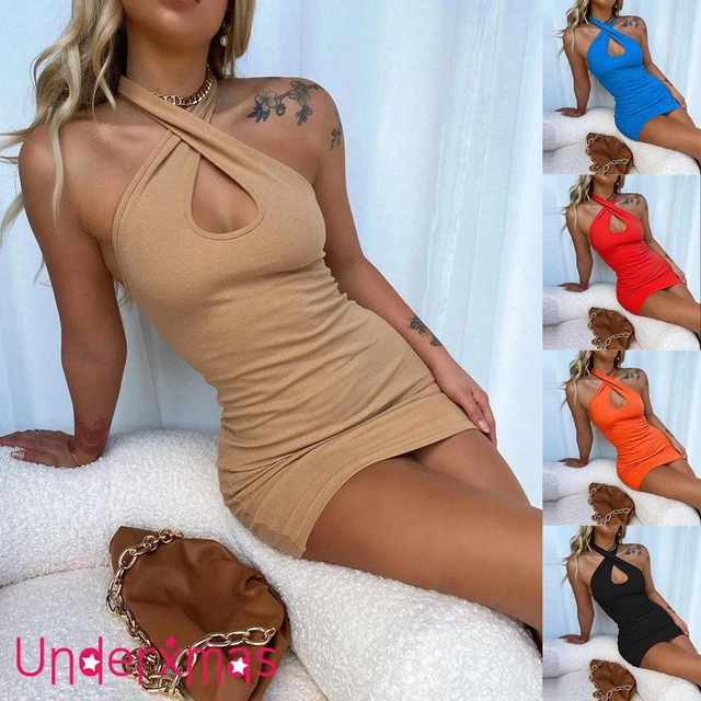 WOMENS HALTER NECK Bodycon Ladies Sleeveless Beach Holiday