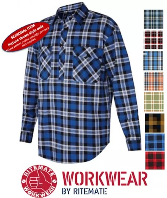 Ritemate Closed Front Long Sleeve Premium Flannelette Mens Work Shirt - Rm123Fcf