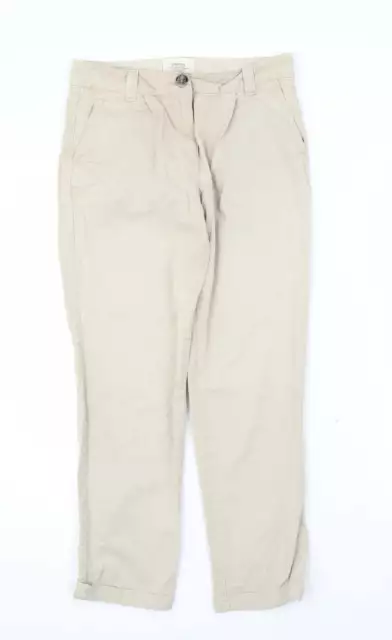 Papaya Womens Beige Cotton Capri Trousers Size 8 L25 in Regular Zip