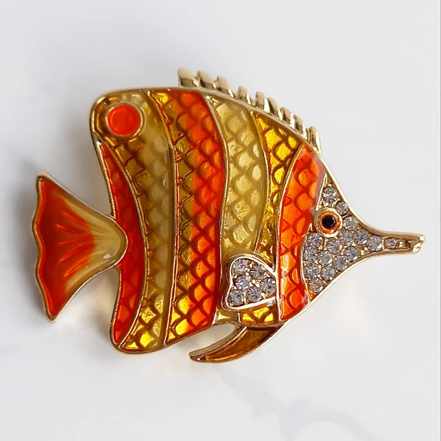 Orange Engel Fisch Emaille Brosche, Fisch Vintage Look Sea Life Ozean Pinsel Pin