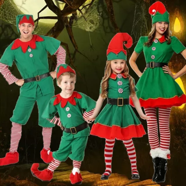 Adult Kids Elf Costume Girls Christmas Fancy Dress Xmas Santa Helper Outfit AU